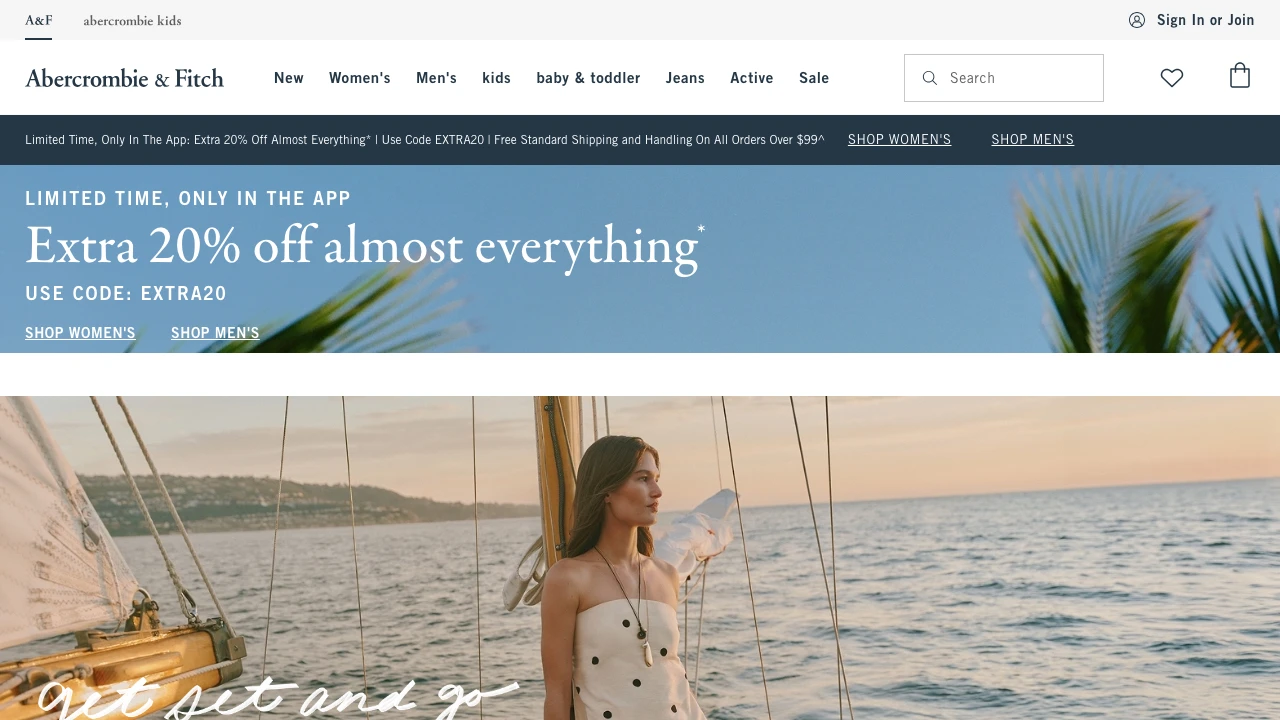 Screenshot of Abercrombie & Fitch website