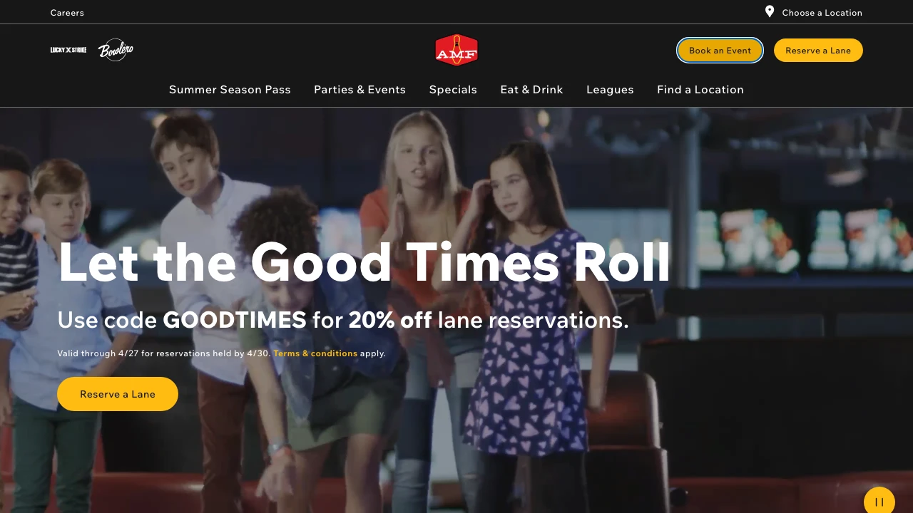 Screenshot of AMF Bowling website