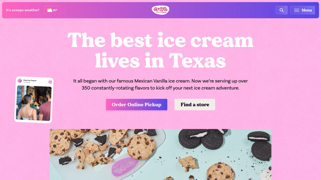 Screenshot of Amy's Ice Creams website