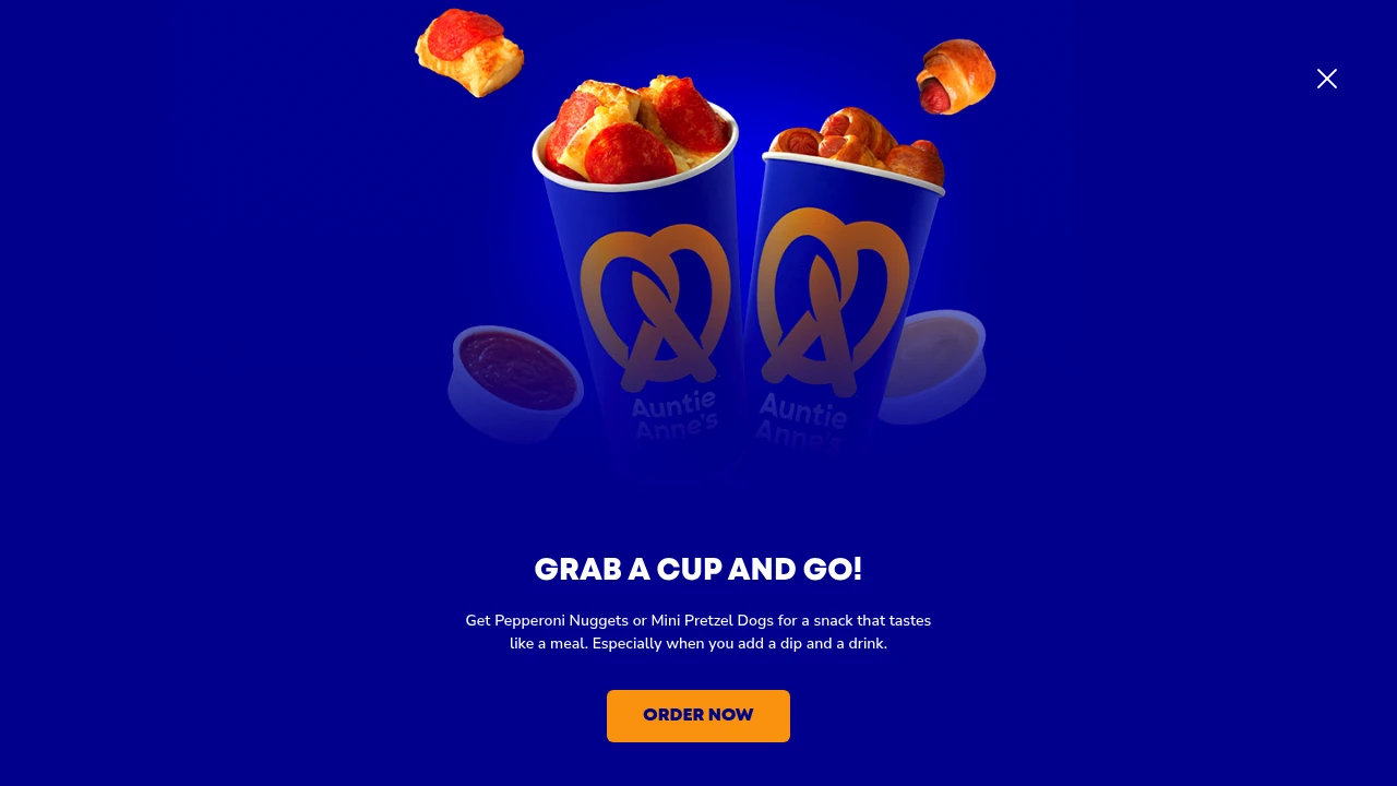 Screenshot of Auntie Anne's website