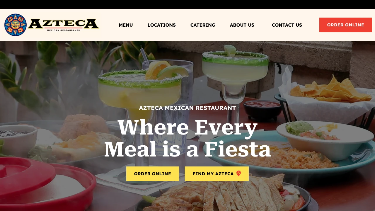 Screenshot of Azteca Mexican Restaurants website
