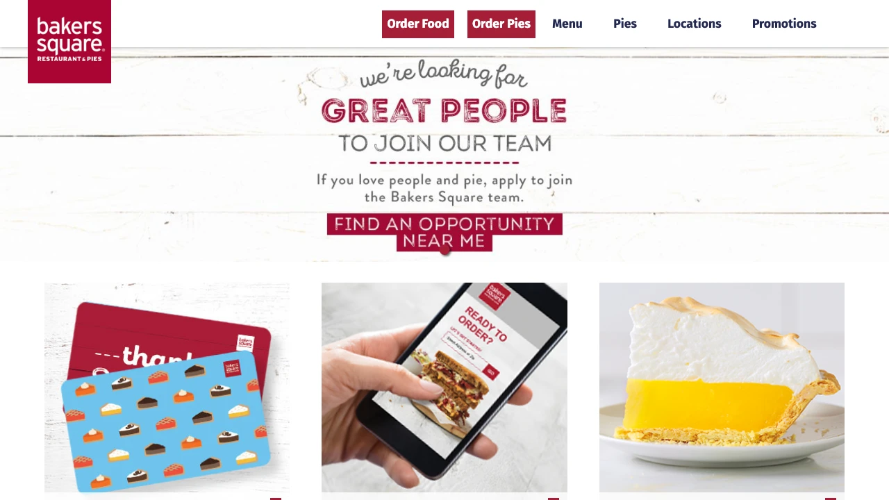 Screenshot of Baker's Square website