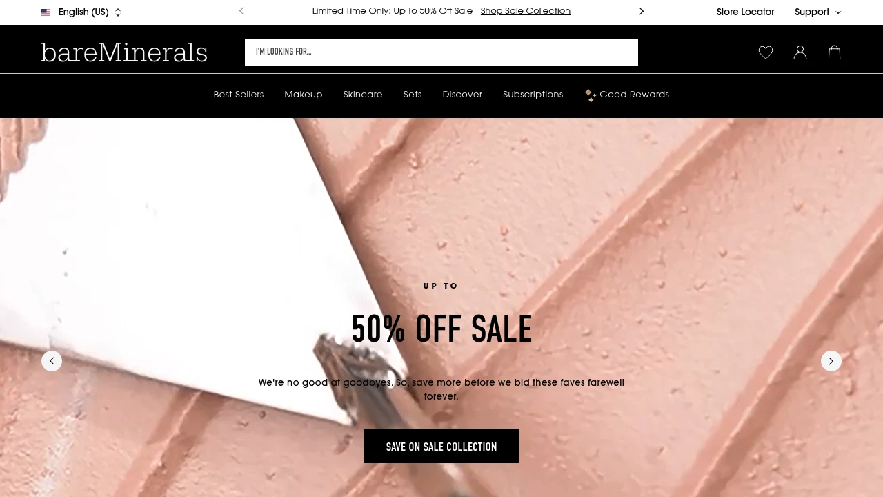 Screenshot of Bare Minerals website