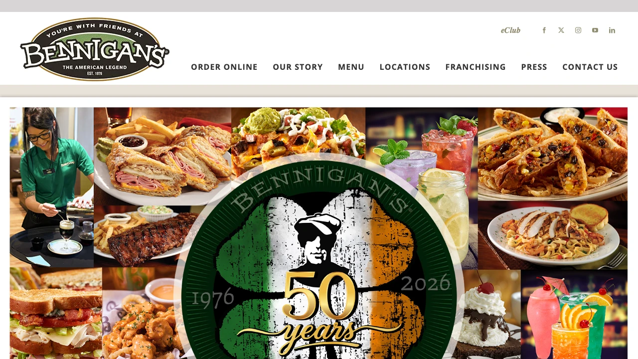 Screenshot of Bennigan's website