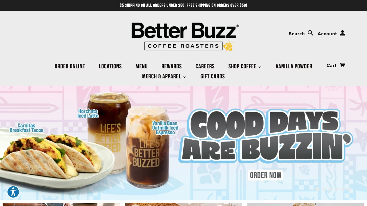 Screenshot of Better Buzz Coffee website