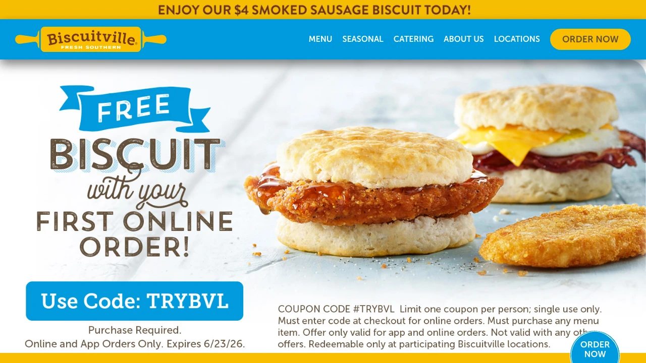 Screenshot of Biscuitville website