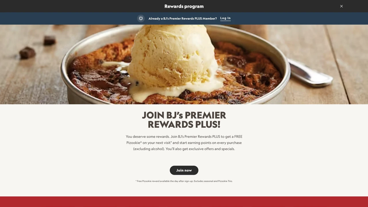 Screenshot of BJ's Restaurant & Brewhouse website