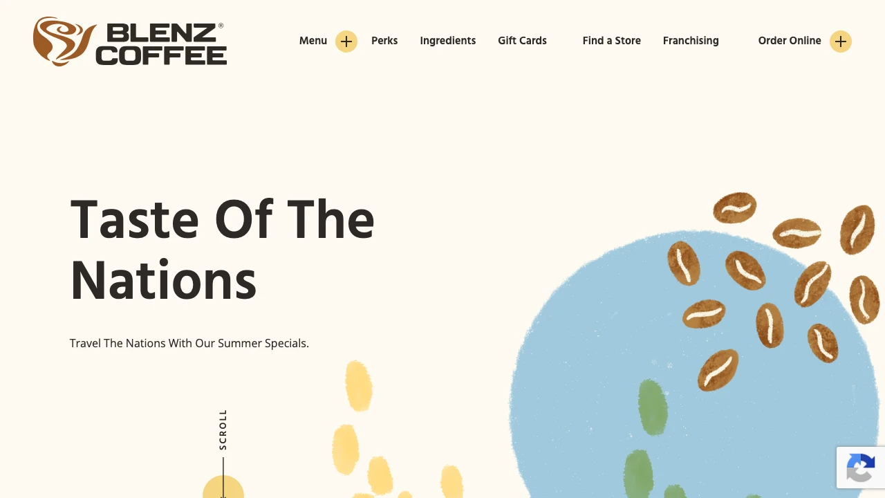 Screenshot of Blenz Coffee website