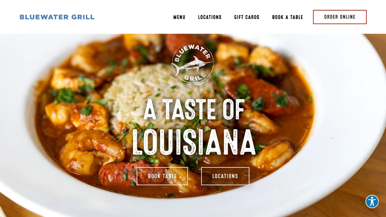 Screenshot of Bluewater Grill website