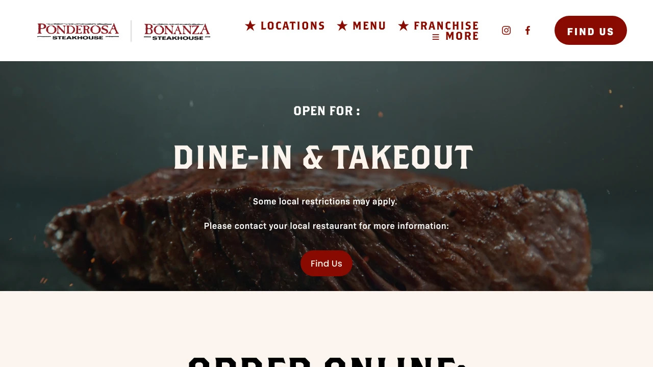 Screenshot of Bonanza Steakhouse website