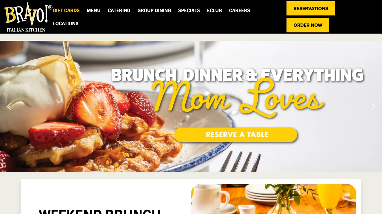 Screenshot of Bravo Italian Kitchen website