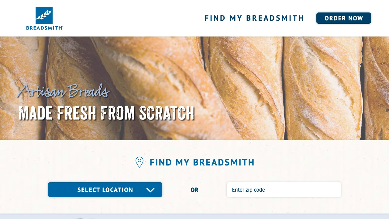 Screenshot of Breadsmith website