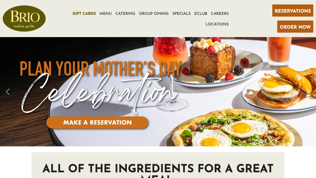 Screenshot of Brio Italian Grille website