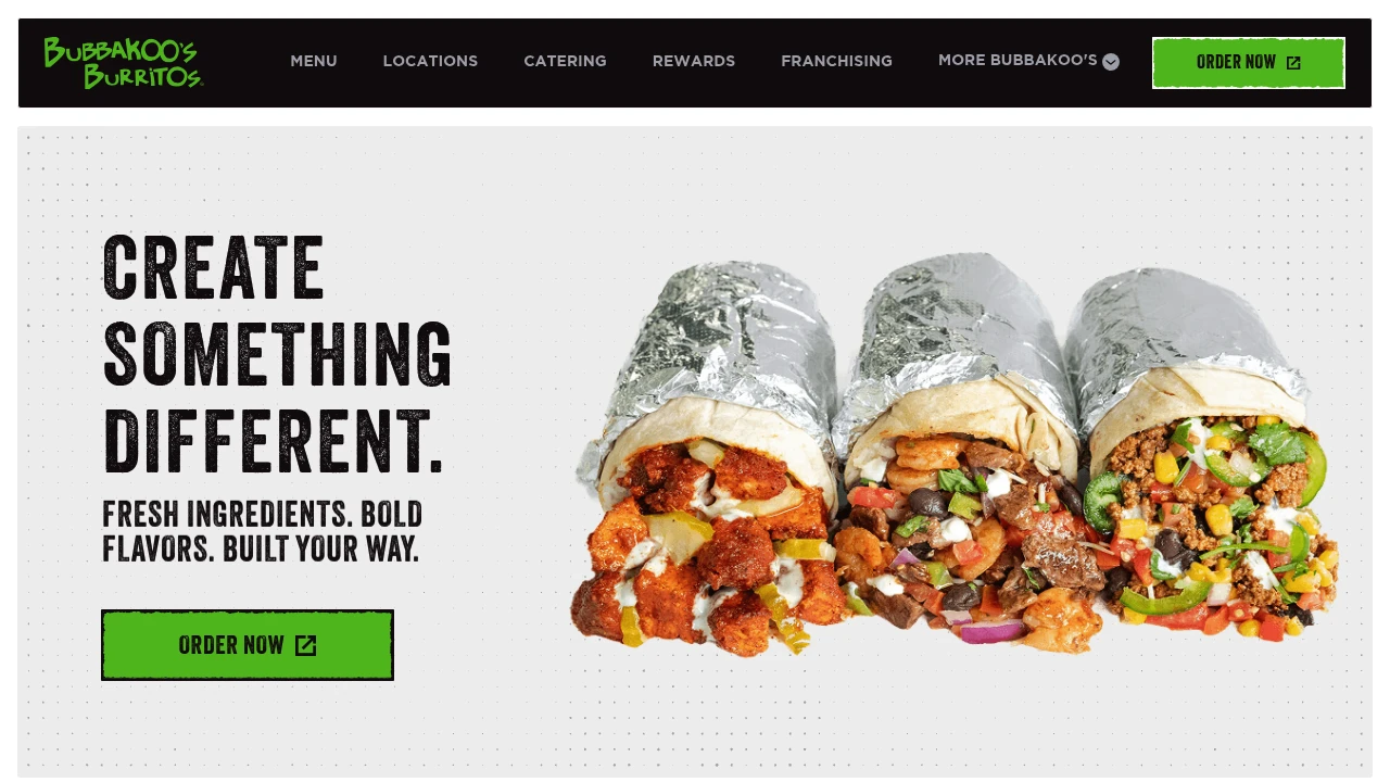 Screenshot of Bubbakoo's Burritos website