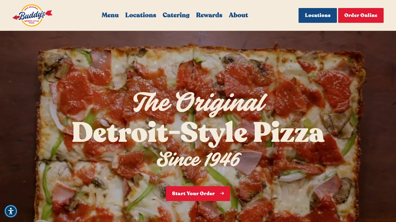 Screenshot of Buddy's Pizza website