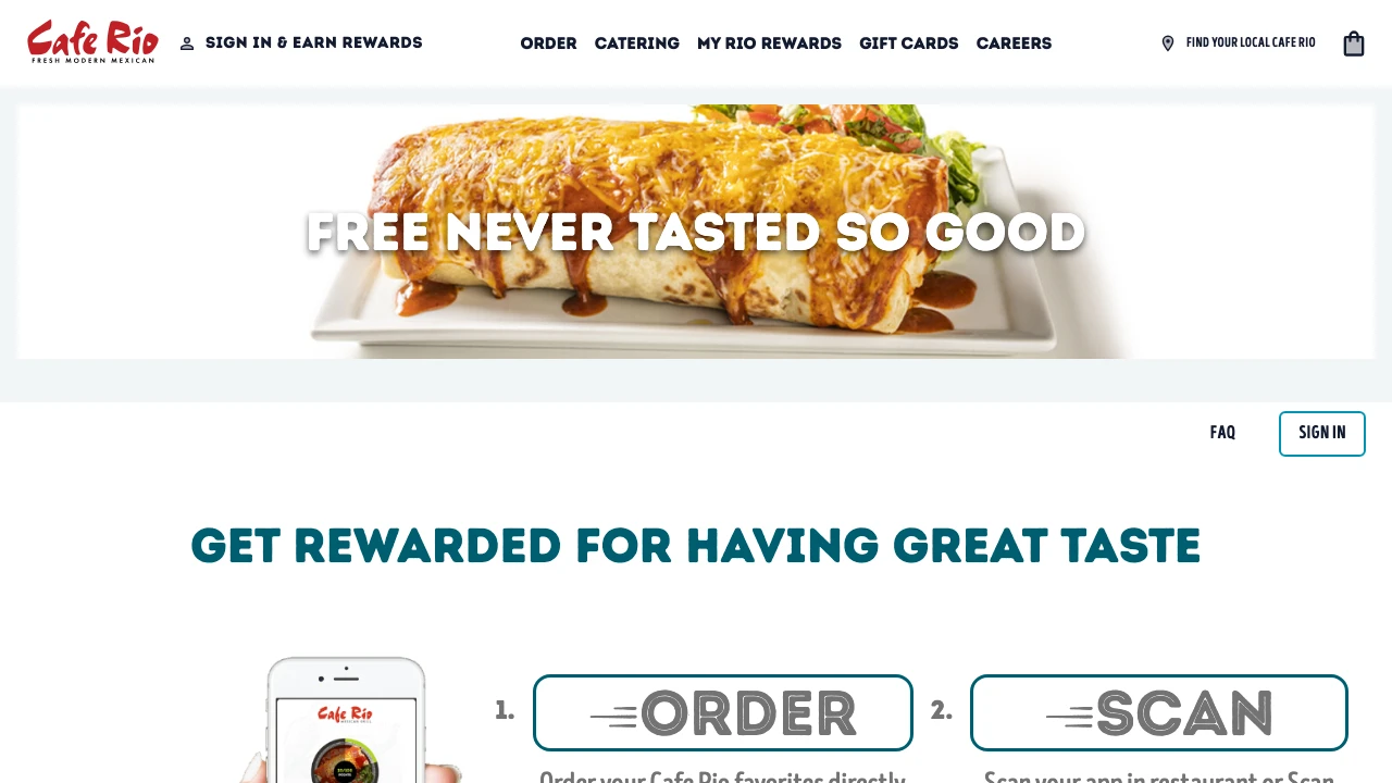 Screenshot of Cafe Rio website