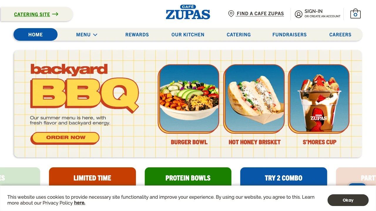 Screenshot of Cafe Zupas website