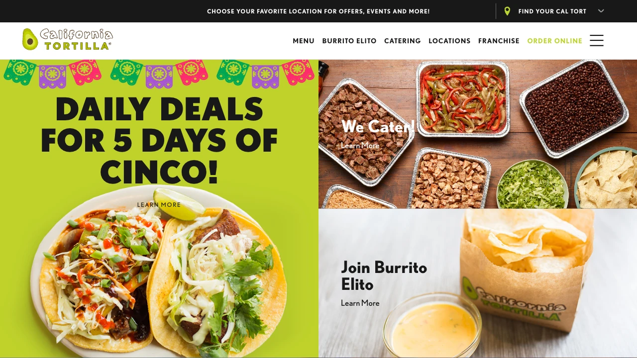 Screenshot of California Tortilla website