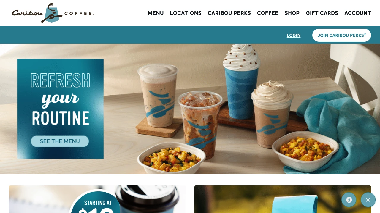 Screenshot of Caribou Coffee website