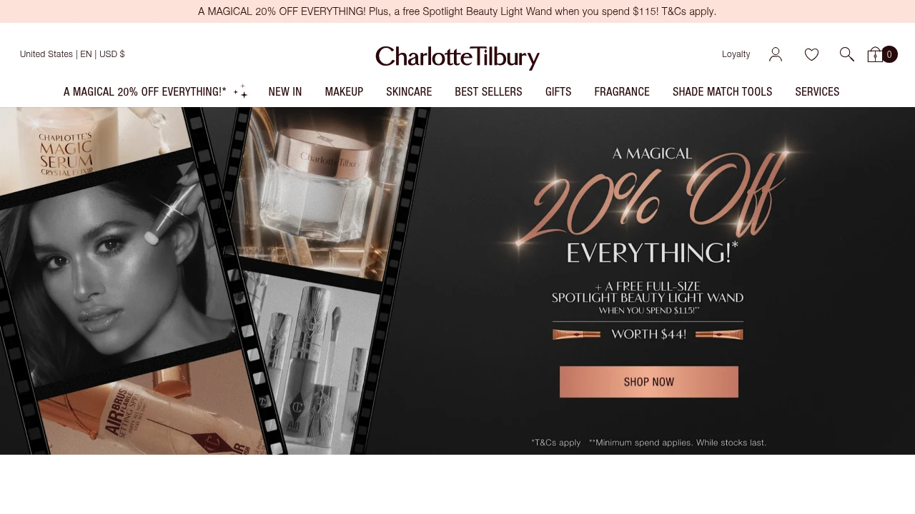 Screenshot of Charlotte Tilbury website