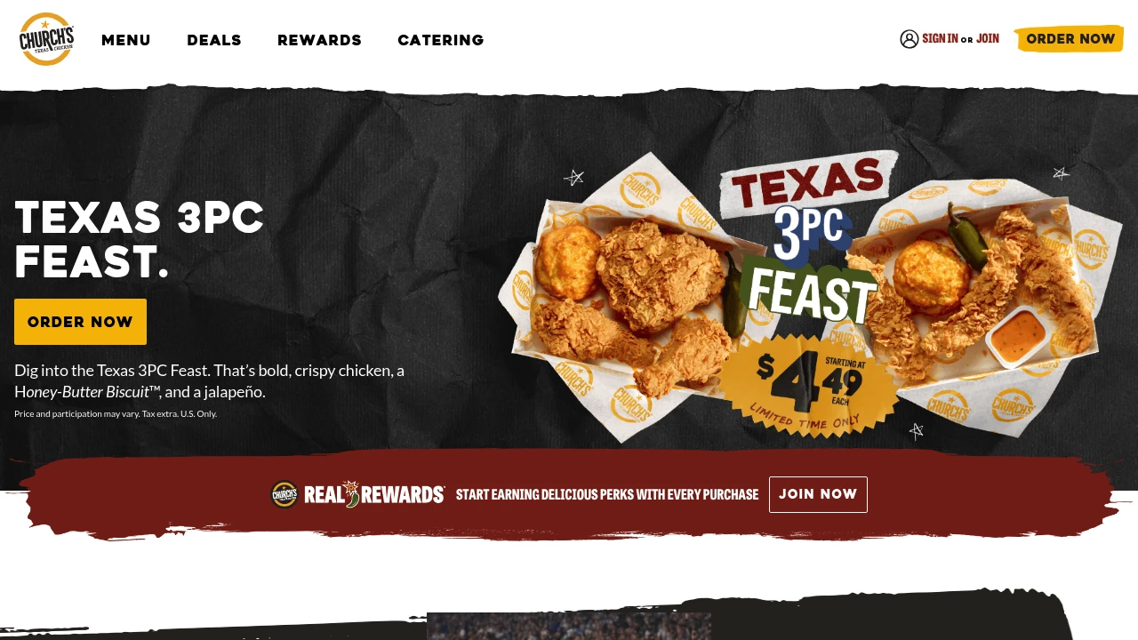 Screenshot of Church's Chicken website