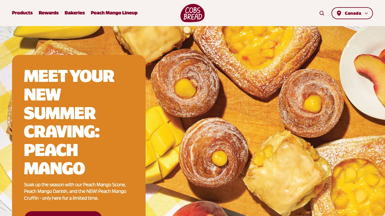 Screenshot of COBS Bread website