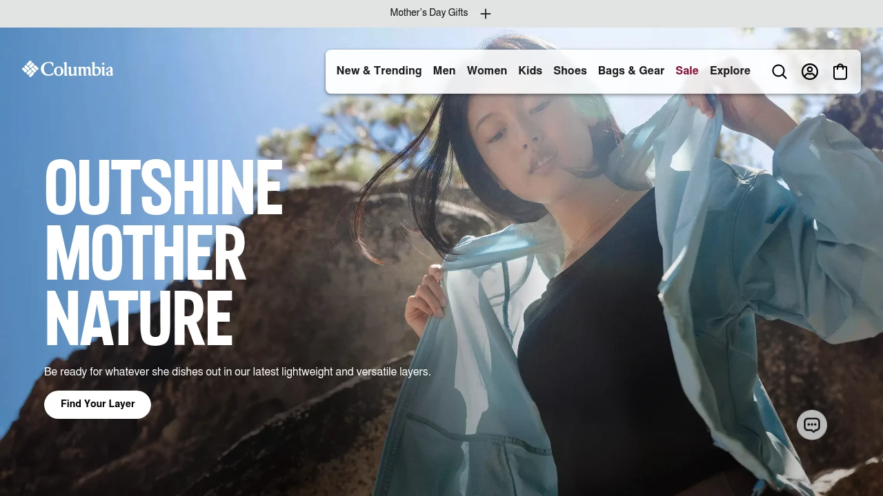 Screenshot of Columbia Sportswear website