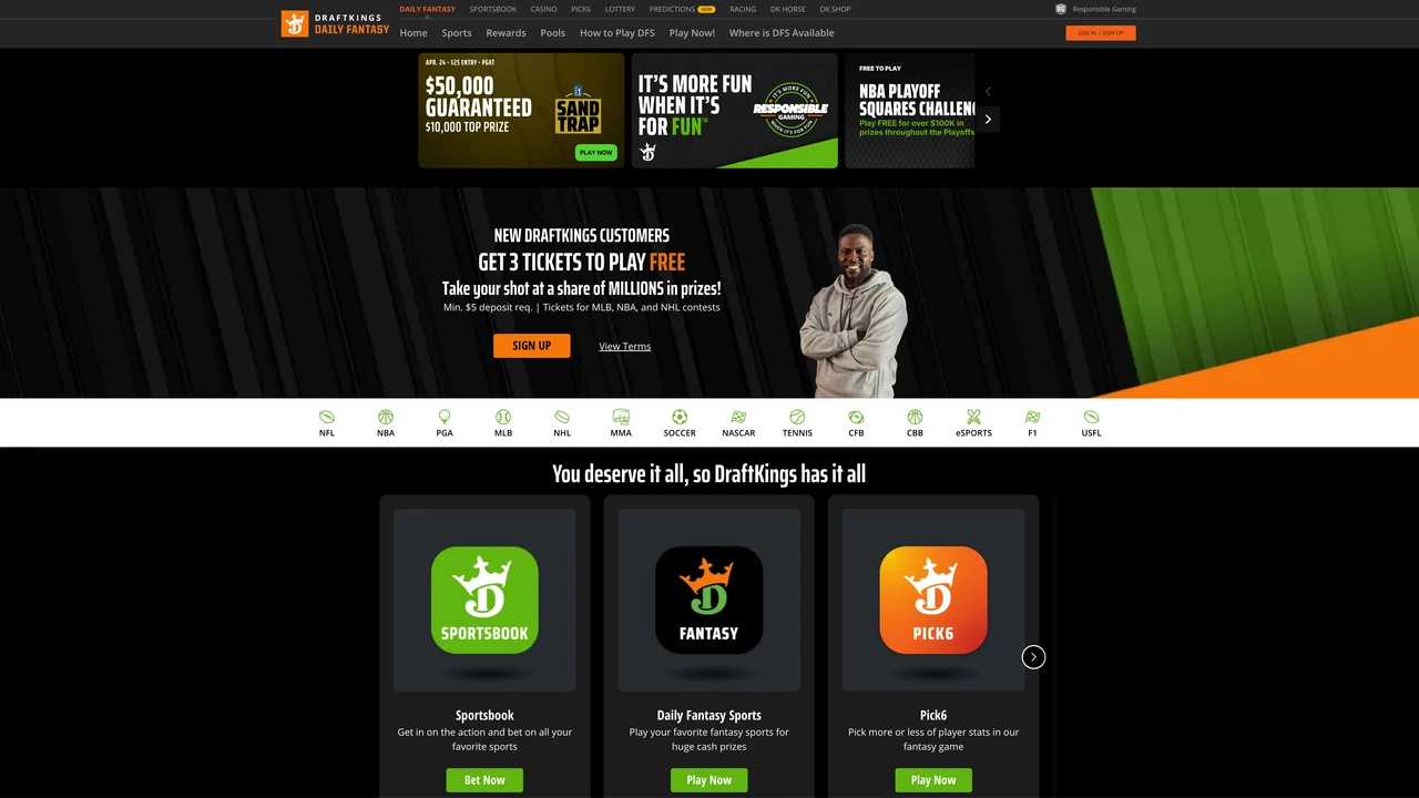 Screenshot of DraftKings website