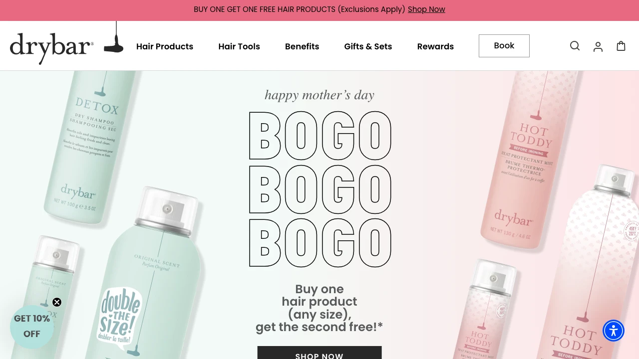 Screenshot of Drybar website