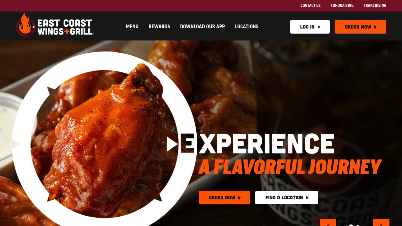 Screenshot of East Coast Wings + Grill website