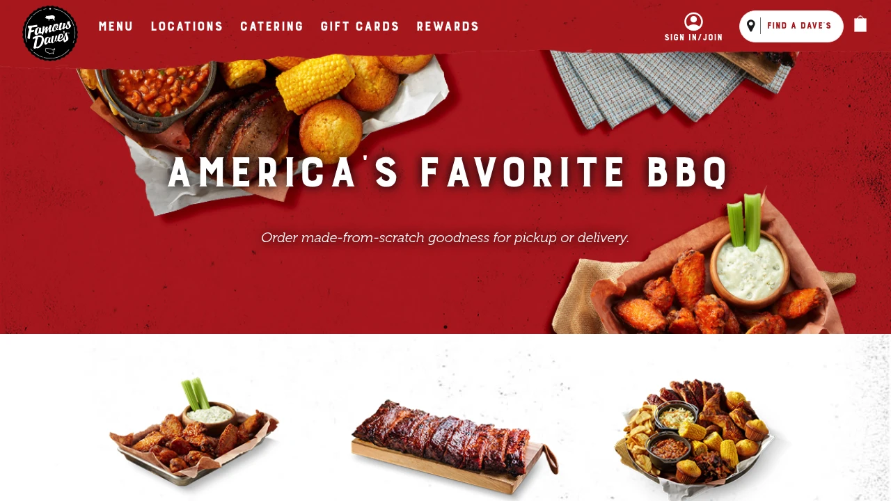 Screenshot of Famous Dave's BBQ website