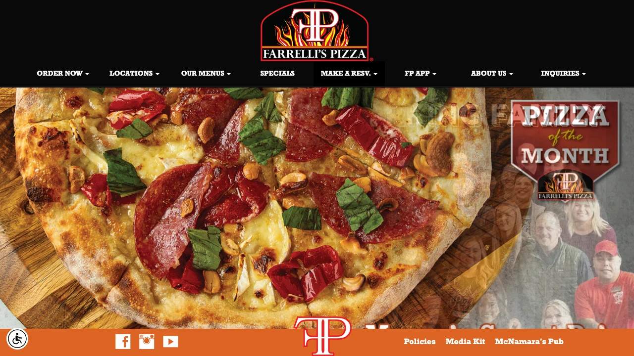 Screenshot of Farrelli's Pizza website