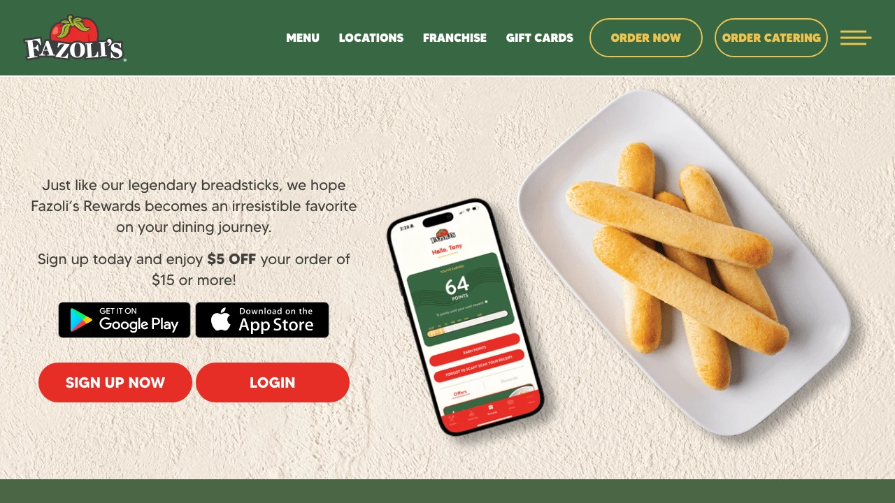 Screenshot of Fazoli's website