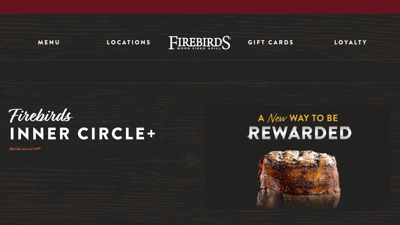 Screenshot of Firebirds Wood Fired Grill website