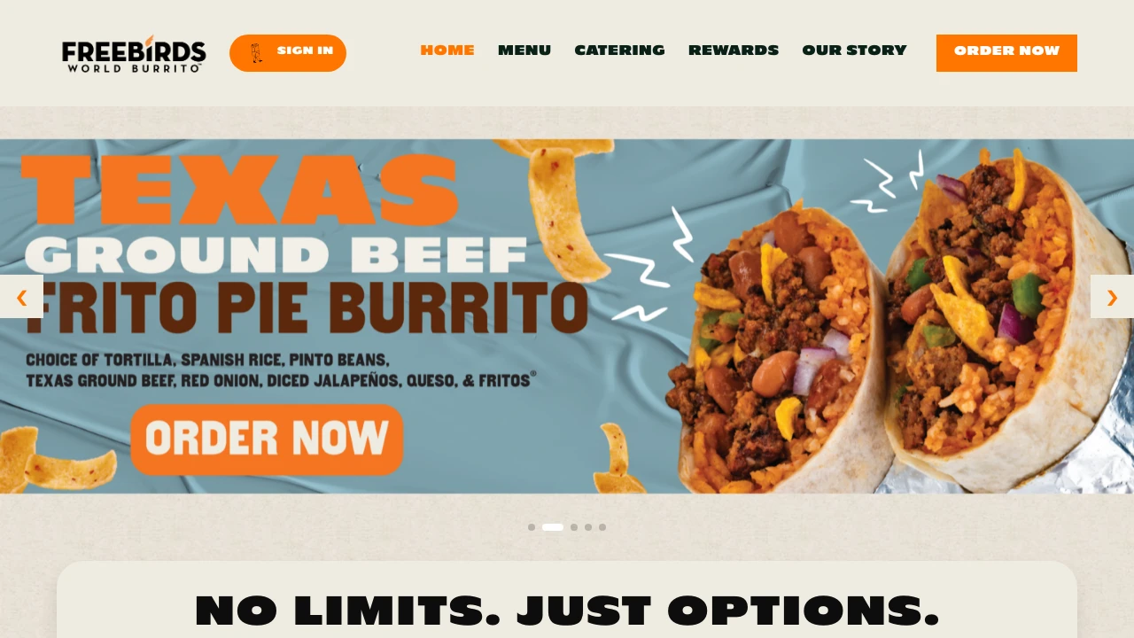 Screenshot of Freebirds World Burrito website