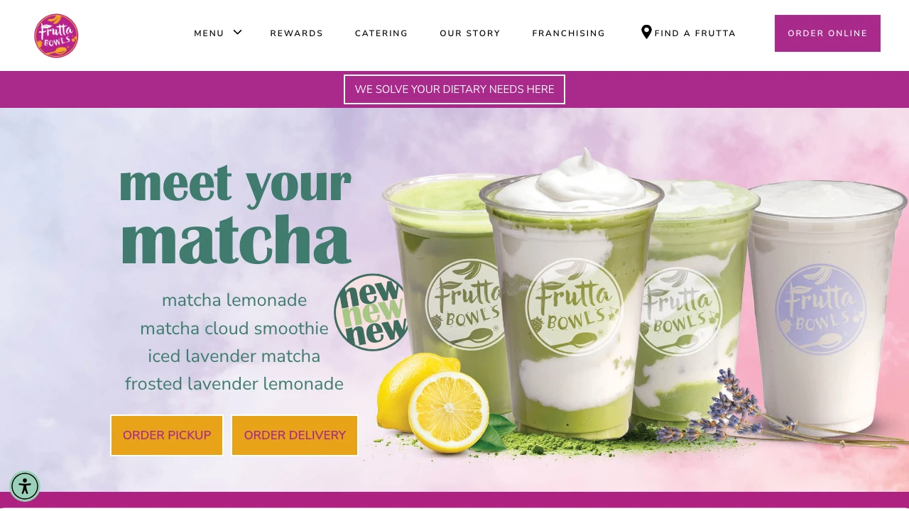 Screenshot of Frutta Bowls website