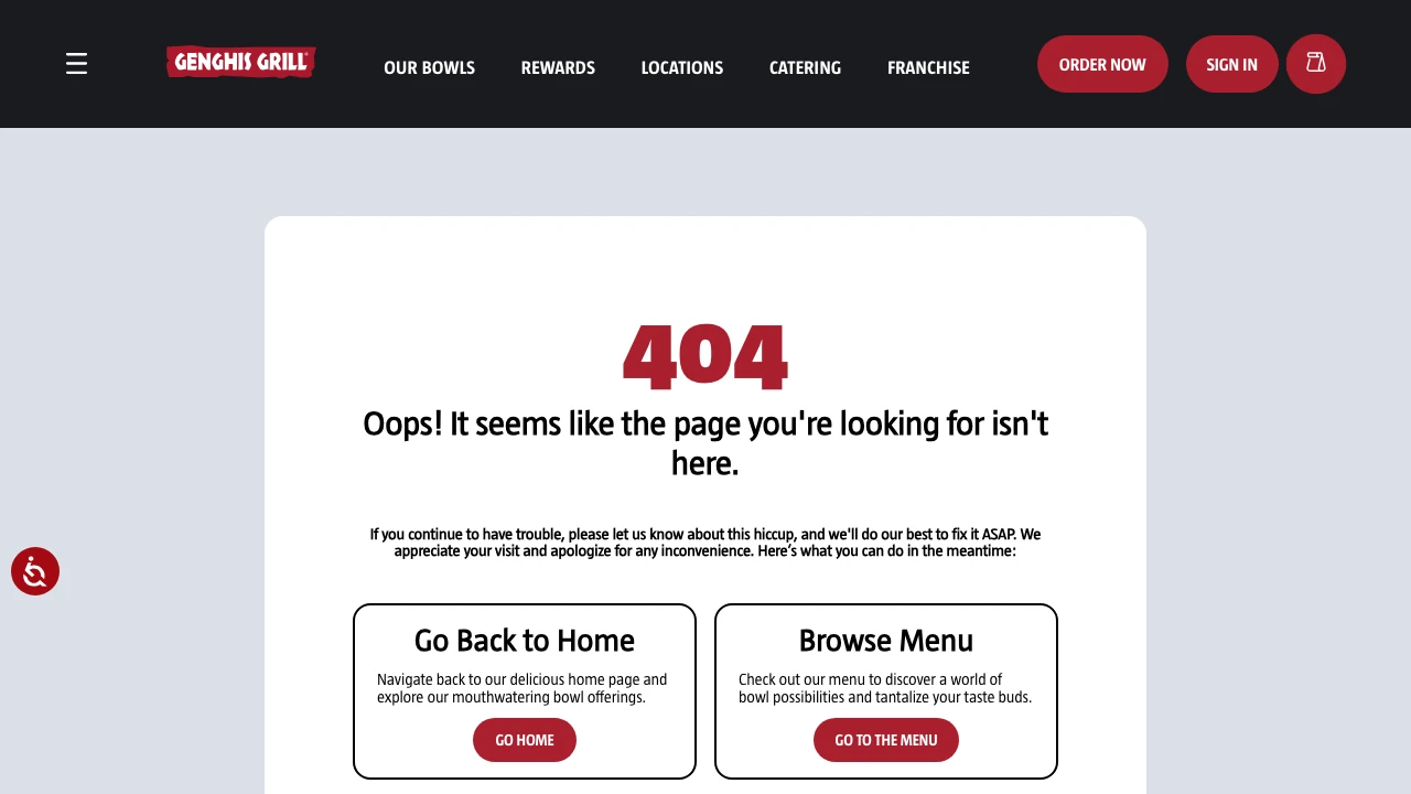 Screenshot of Genghis Grill website