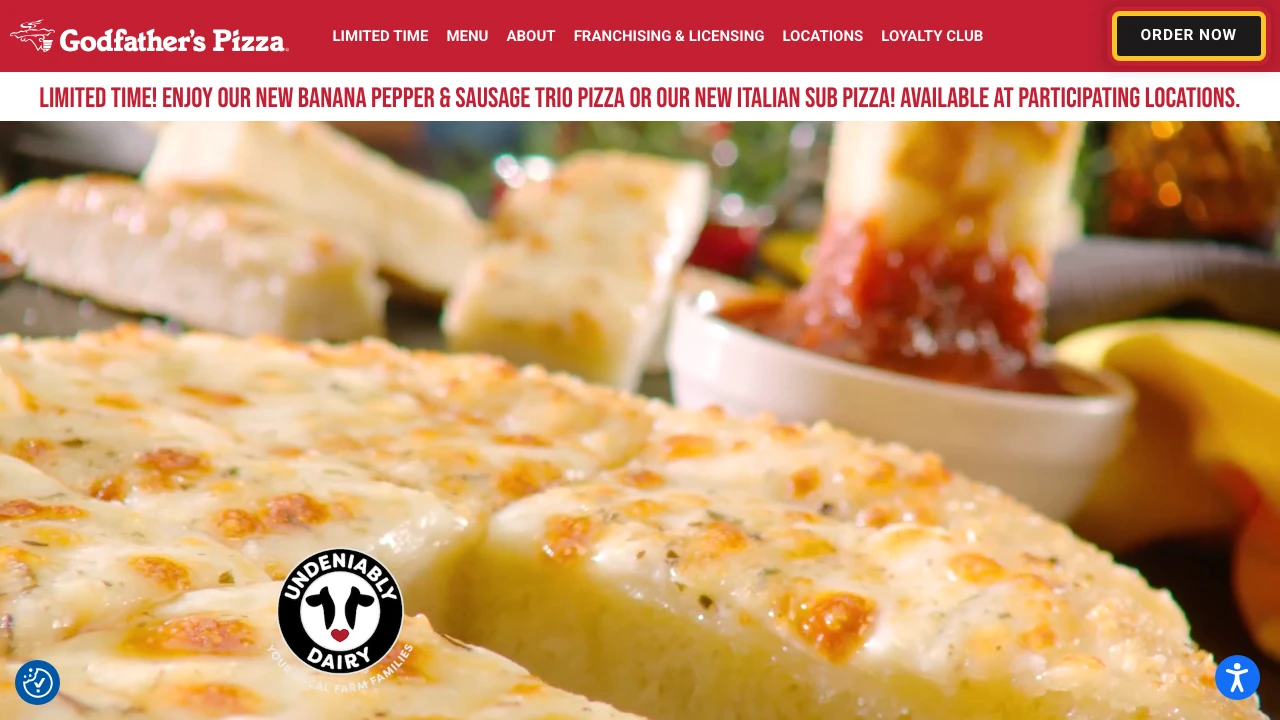 Screenshot of Godfather's Pizza website