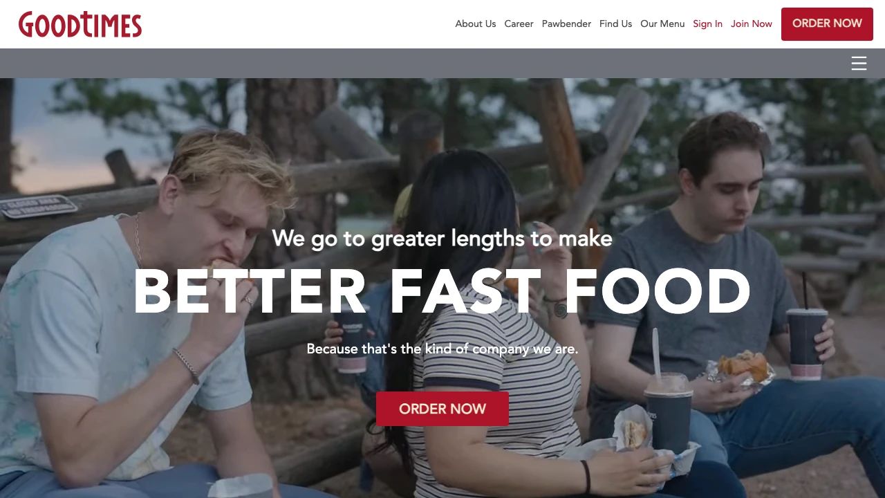 Screenshot of Good Times Burgers & Frozen Custard website