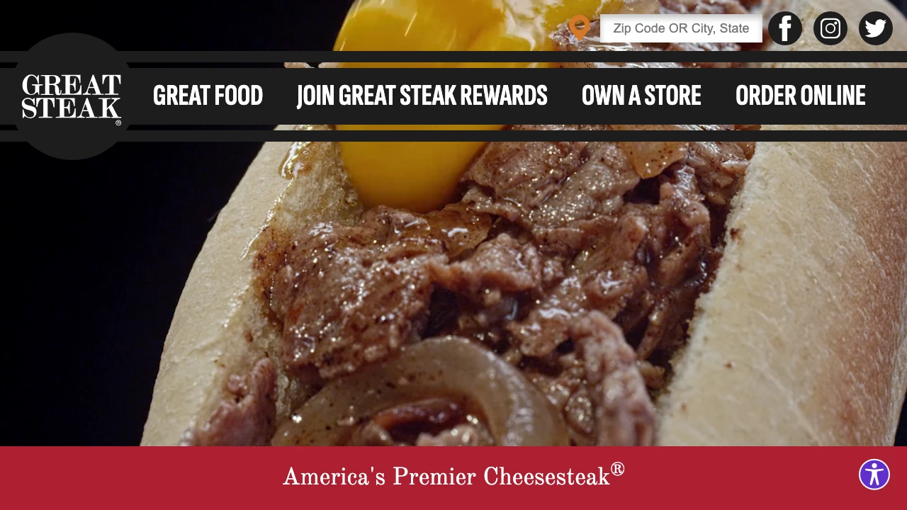 Screenshot of Great Steak website