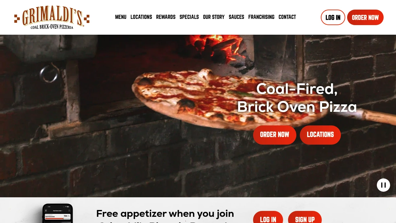 Screenshot of Grimaldi's Pizzeria website