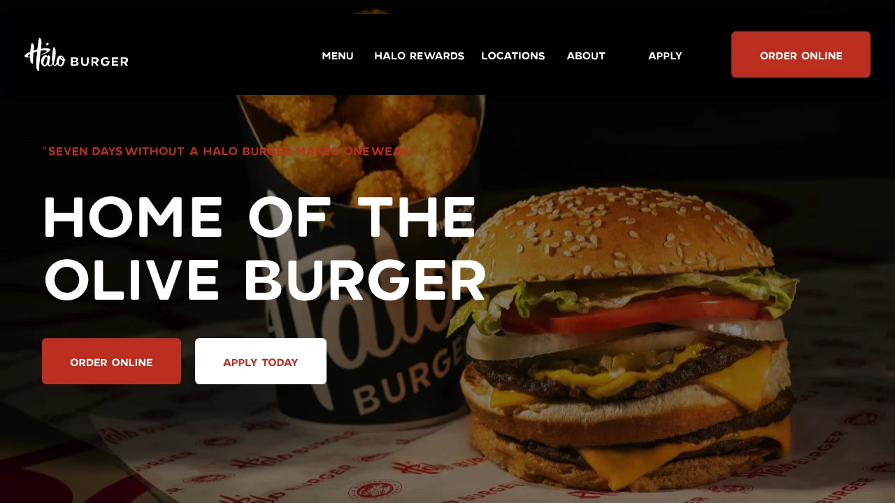 Screenshot of Halo Burger website