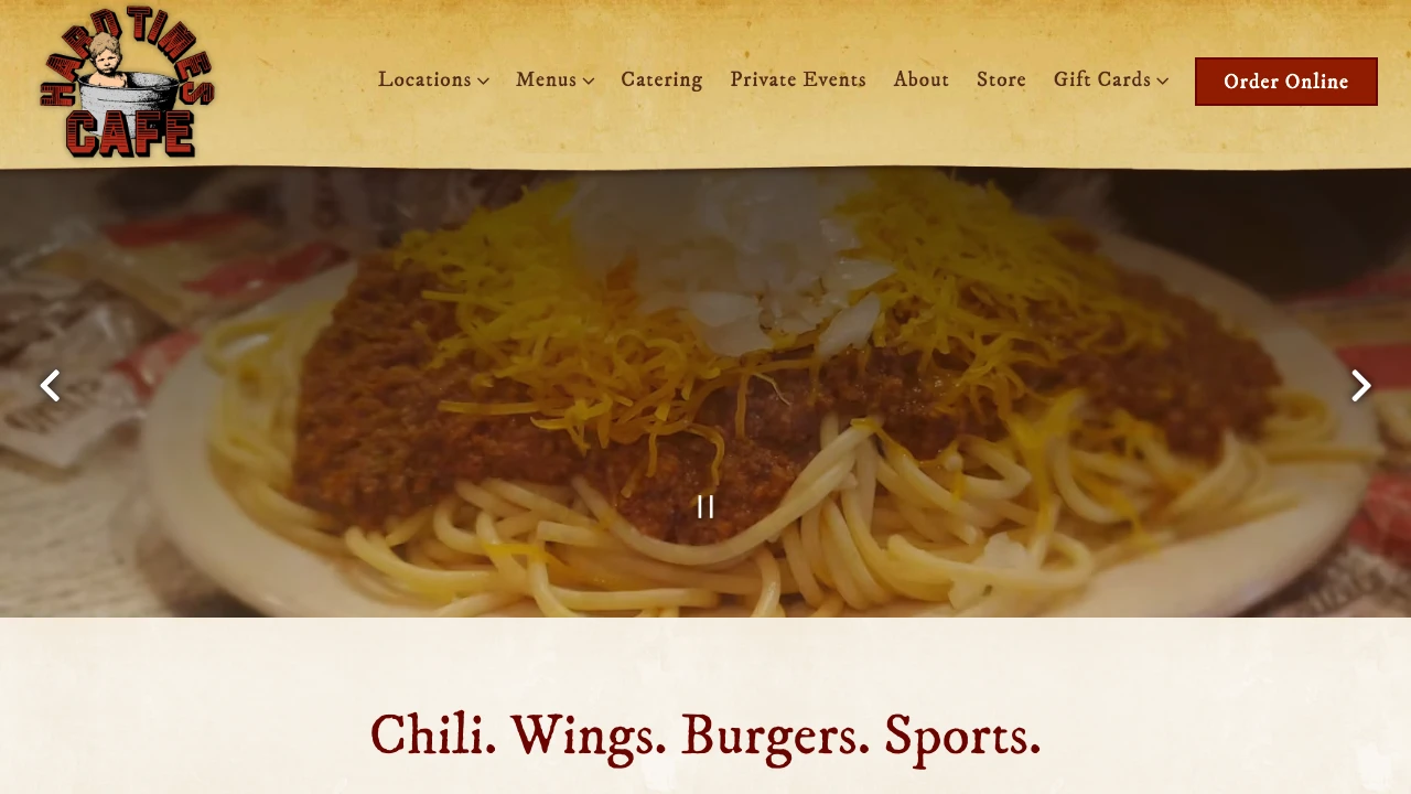 Screenshot of Hard Times Cafe website
