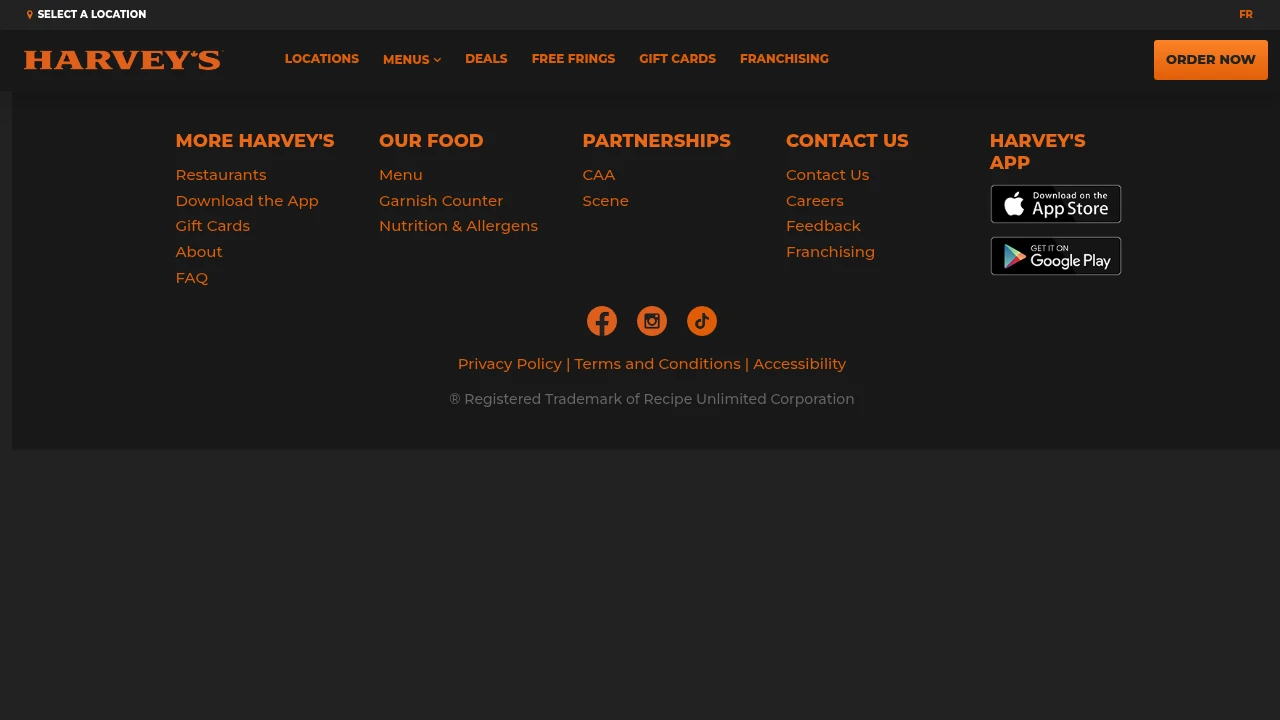 Screenshot of Harvey's website