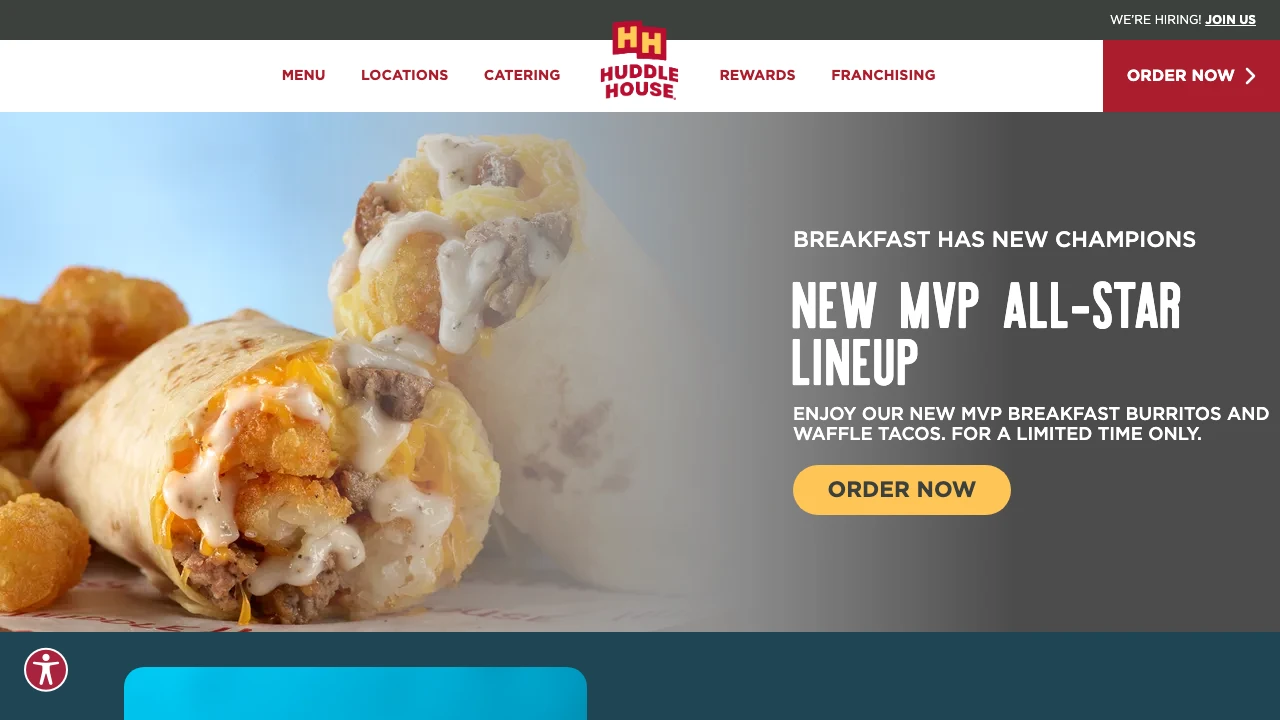 Screenshot of Huddle House website