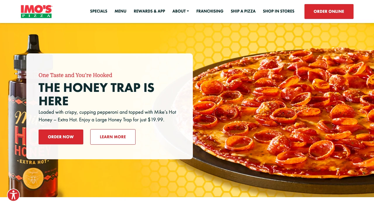 Screenshot of Imo's Pizza website