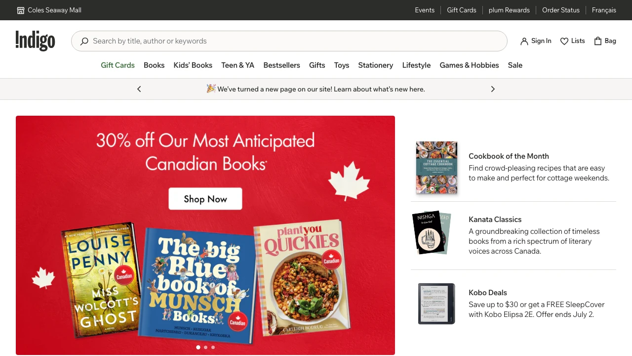 Screenshot of Indigo website