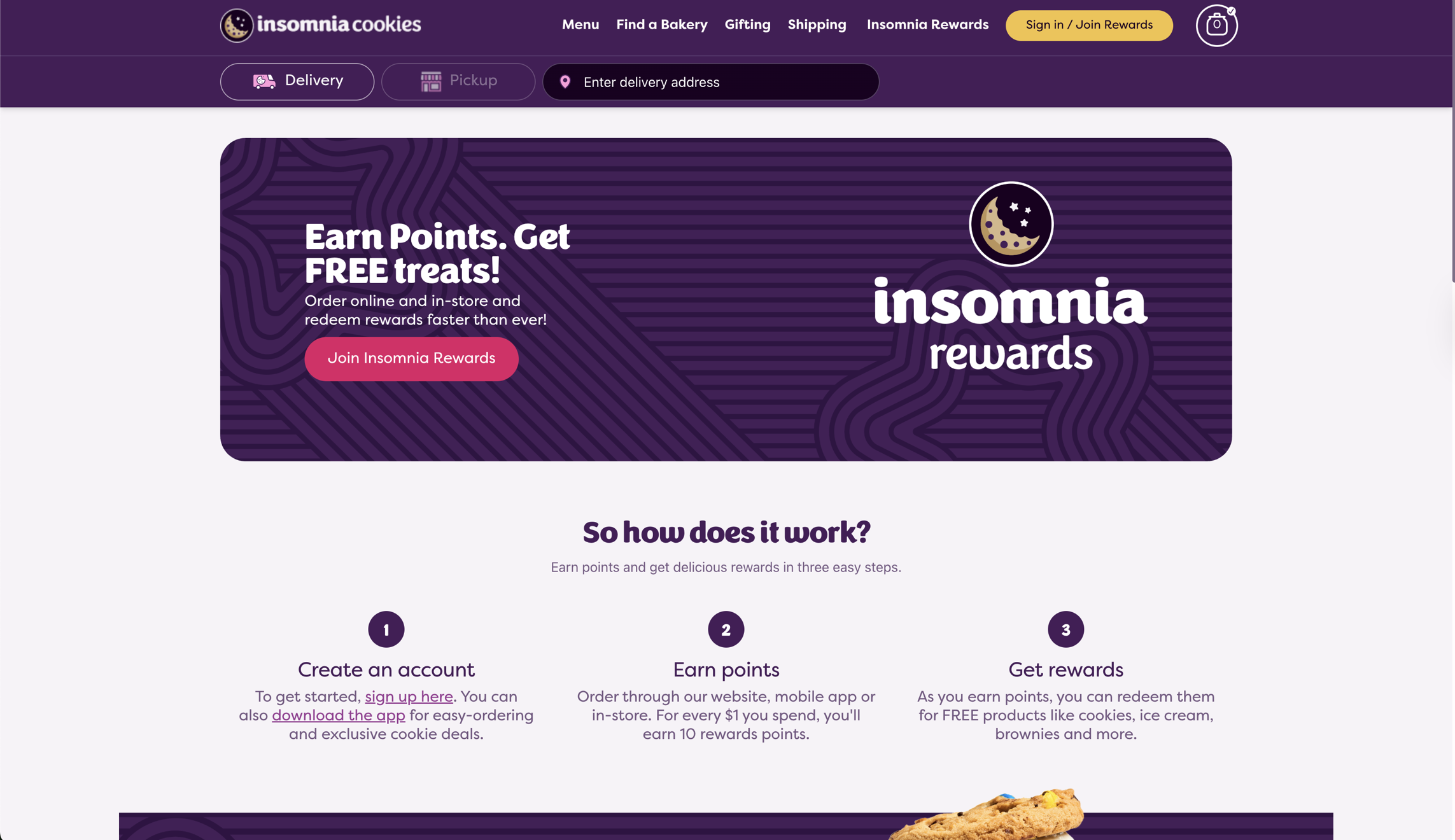 Screenshot of Insomnia Cookies website