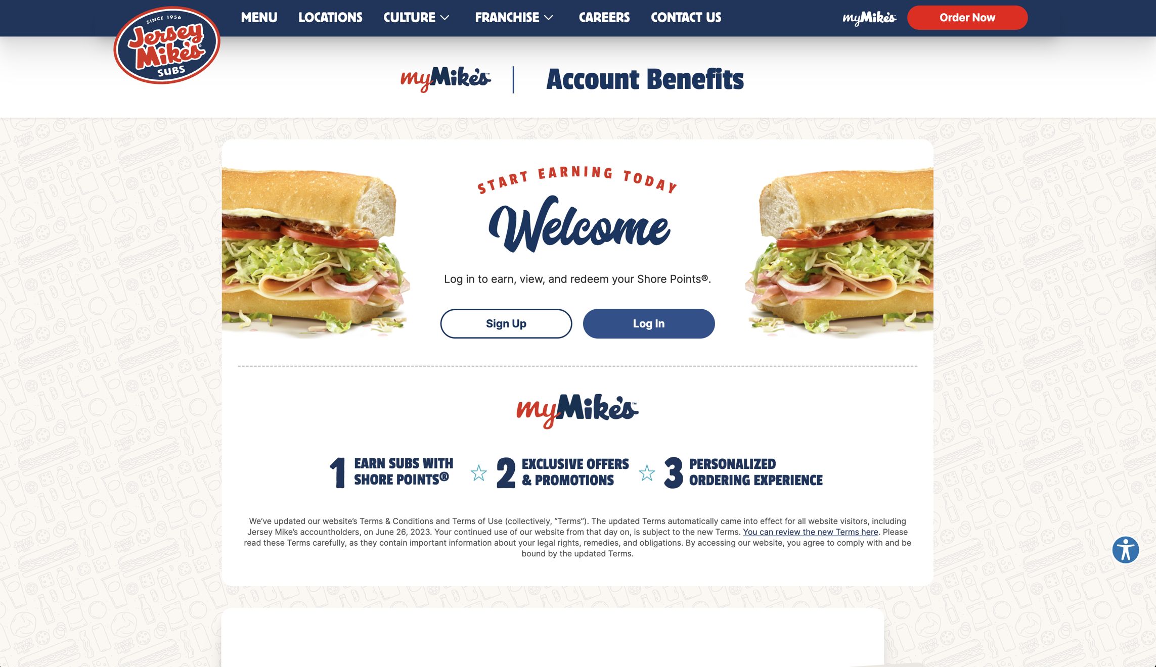 Screenshot of Jersey Mike's website