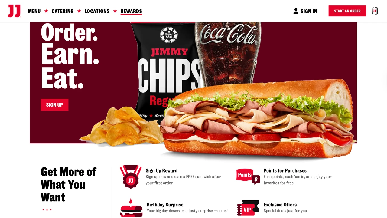 Screenshot of Jimmy John's website